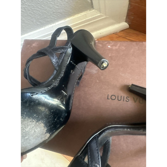 LOUIS VUITTON PARIS BRAIDED LOGO PRINT BLACK HEELS SANDALS - 35 *READ* - Picture 11 of 12